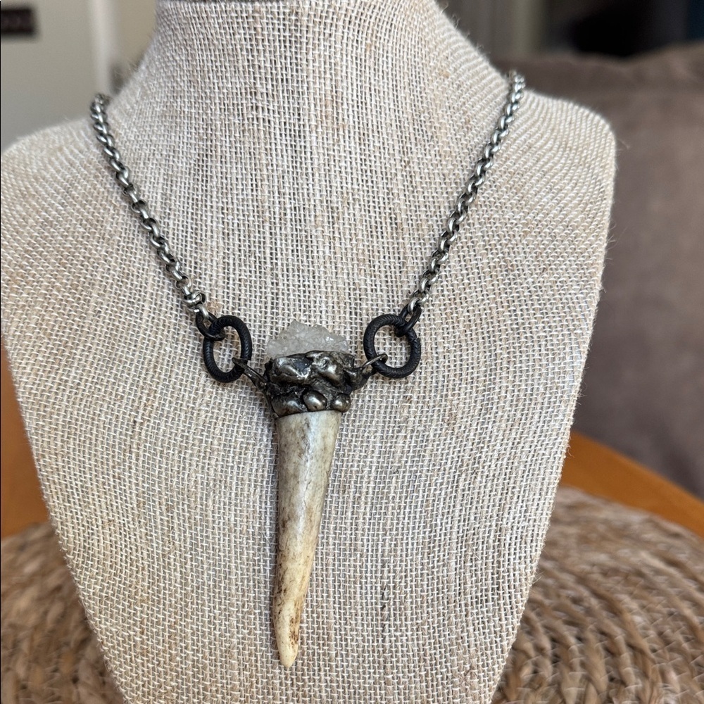 Natural Antler Tip Crystal Cluster Pendant Necklace Artisan Jewelry